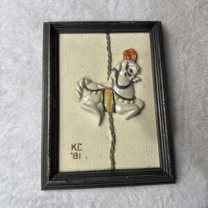 Vtg Wooden Framed Art Horse Gallery Wall Eclectic Weird Home Decor Carousel 80s